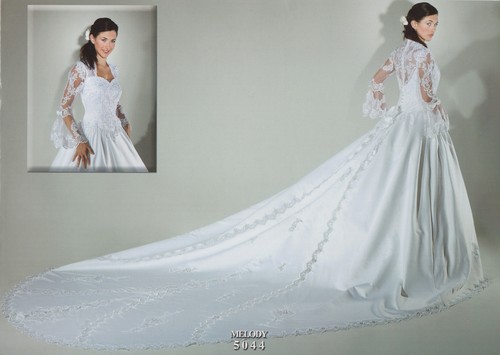 ABITO DA SPOSA STRASCICO AMPIO PIZZO MANICHE | eBay