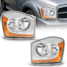 WEELMOTO Pair Headlights For 2004-2005 Dodge Durango Halogen Headlamps Assembly