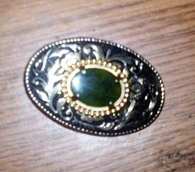 Silver Green Jade Black Belt Buckle Western Modern Green Stone Set in Silver Buckle on Personalized Earl Black  main image 2