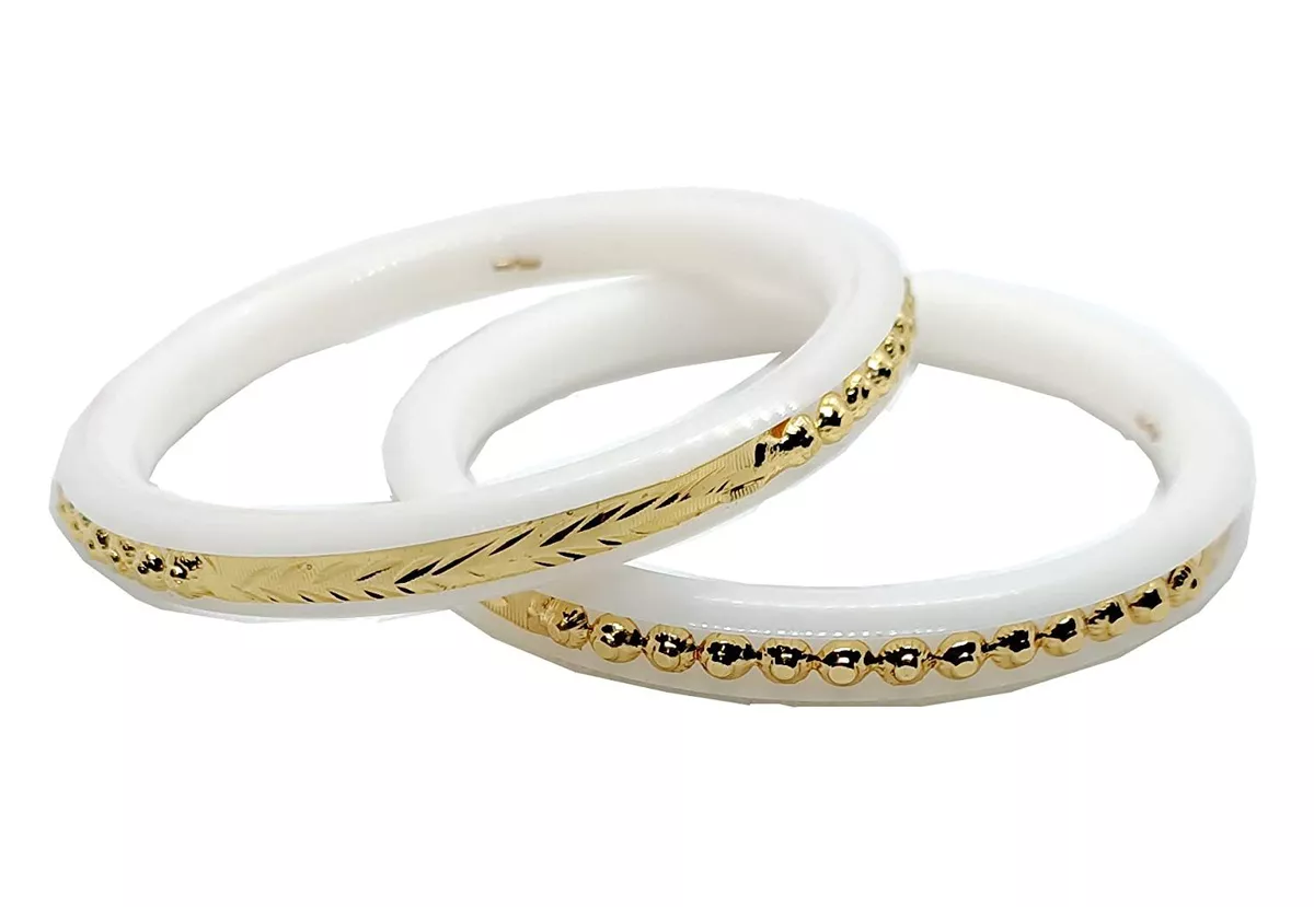 White & Gold Shakha Pola Bangle Set – ShopBollyWear.Com