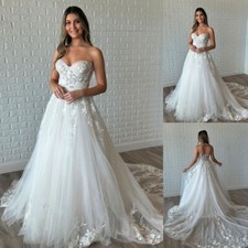 Bohemian Sweetheart Wedding Dresses Court Train A Line Lace Applique Bridal Gown