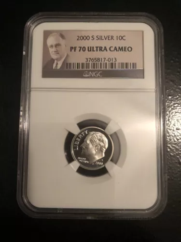 2000 S SILVER 10C DIME ROOSEVELT NGC PF 70 ULTRA CAMEO -020