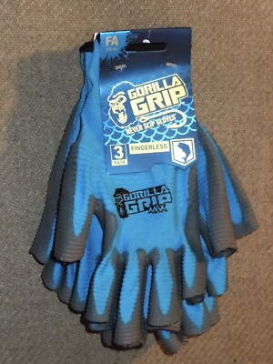 Gorilla Grip Max Never Slip Gloves Fingerless 3 PAIR Fishing/ Kayaking/ Boating