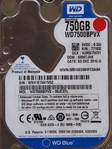 Western Digital WD7500BPVX-00JC3T0 | DCM: SBMTJHK | 03 DEC 2015 | 750GB