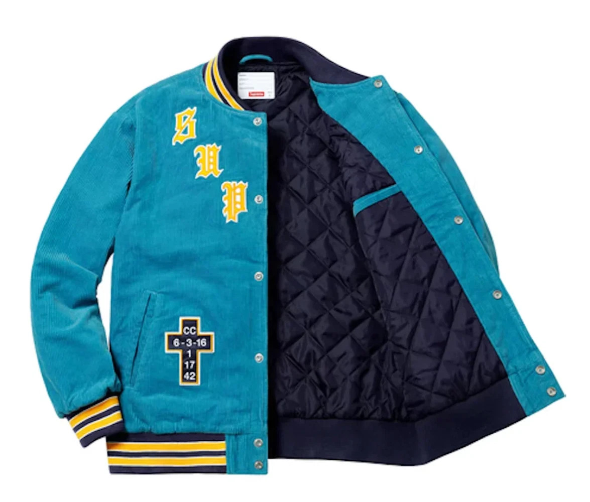 Supreme Old English Corduroy Varsity Jacket Light Blue | eBay