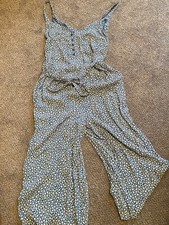 Billabong Florida Blue White Floral Cropped Wide Leg Jumpsuit Sz 12