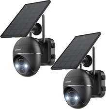 2PCS ieGeek Outdoor Solar WiFi Security Camera 360° Wireless Home Battery CCTV