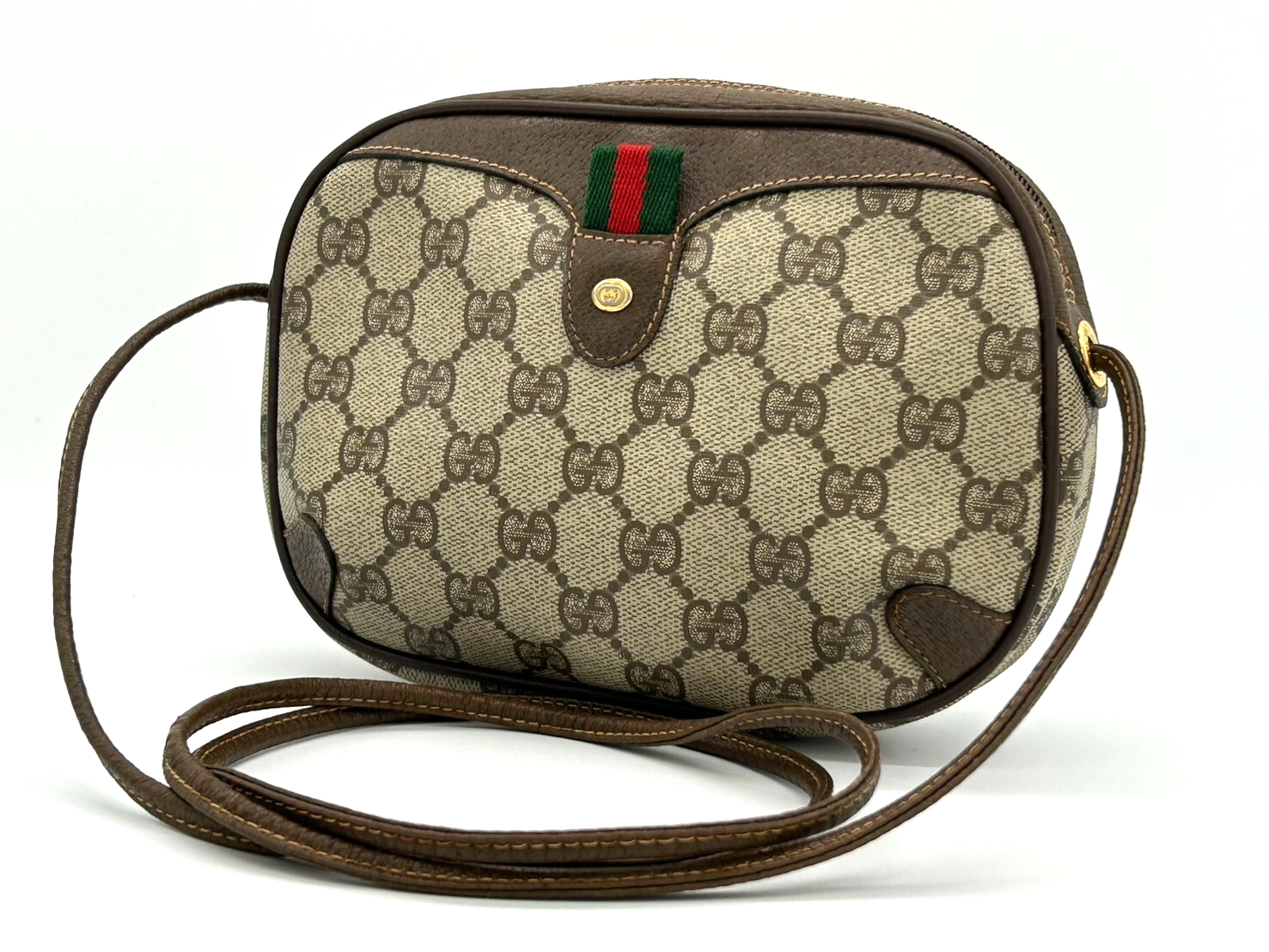 Vintage Gucci GG Supreme Sherry Line  PVC Leather Brown Shoulder Bag Authentic