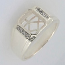 Men's Sterling Silver Semi Mount Ring Setting Emerald OCT 10X8mm White Topaz