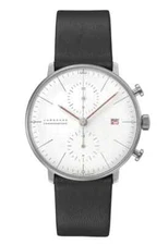 Junghans max bill Chronoscope Bauhaus White Dial Leather Strap Watch 27/4303.02