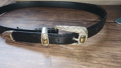 BRIGHTON Women's Belt M/L 32 Black Silver Gold Buckle New With
