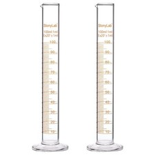 StonyLab 2-Pack 100ml Borosilicate Glass Graduated Cylinder Measuring Cylinder