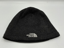 00s The North Face Jim Beanie Dark Gray/Black Fleece Lined Wool Blend Hat Logo
