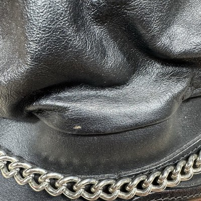 Vintage Harley-Davidson Black Leather Hat with Silver Chain Vintage Leather Harley Davidson Cap Hat with Chain and Studs main image 4