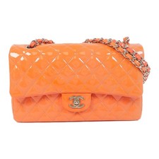 CHANEL CC SHW Classic 25 Chain Shoulder Bag Patent Leather Orange