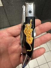 Vtg 1950s Yasuo Imai Seki Japan Leopard 5.25 Lockback Swing Guard Folding Knife