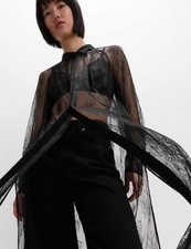 Image of Marks & Spencer Womens Long sleeved Lace Shirt in Black - M&S