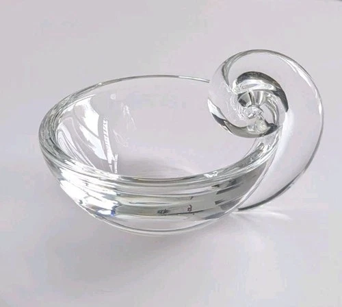 Signed STEUBEN Crystal Glass Bowl Snail Scroll Olive Dish Vintage 1940s Ashtray