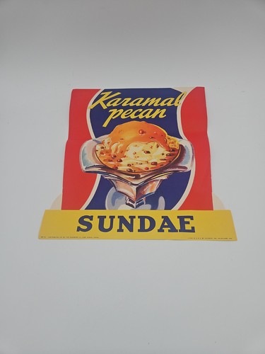 Vintage 1930's Karmal Pecan Sundae Advertising Parlor Paper Poster Litho