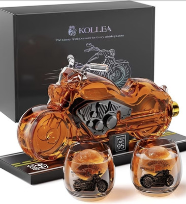 KOLLEA Motorcycle 1000mL Whiskey Decanter Set 4pc w/ 2 Glasses, Base
