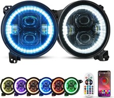 Headlights Halo Ring Angel Eyes Remote App Control Round For 2018-2026 Jeep4385
