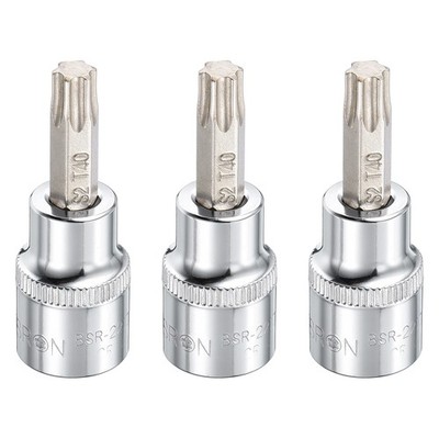 3pcs T40 Torx Bit Socket 3/8'' Drive 6 Point Star Screw Driver Socket Wrench