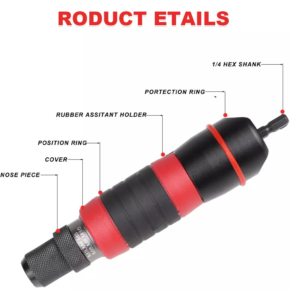 Professional Electric Drill Rivet Rivnut Nut Gun Adapter Insert Tool Kit M3-M10
