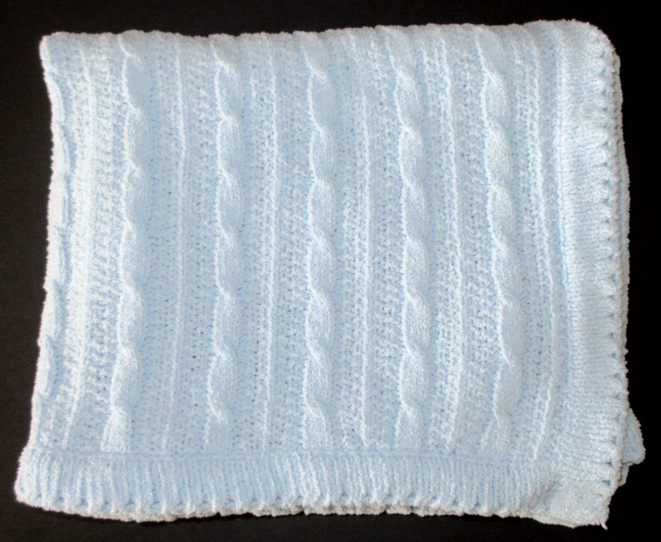 Cuddle Time Baby Blanket Blue Cable Knit Rope Chenille Knit Security 35x40