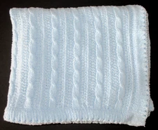 Cuddle Time Baby Blanket Blue Cable Knit Rope Chenille Knit Security 35x40