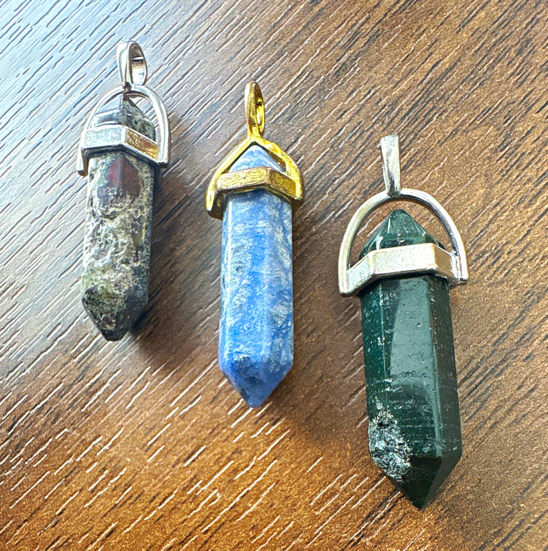 3pc Hexagon Point Stone Gemstone Charm Pendants w/ Bails Silver-Tone Gold-Tone