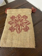 Rustic Burlap Drawstring Gift Bag Red Scroll Farmhouse Wedding Decor