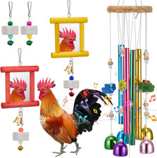 7 Pcs Chicken Toys, Hanging Chicken Wind Chime, 2 Pcs Coop Mirror Toys with B...
