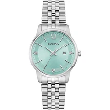 Bulova Women's Classic Date Quartz Blue Silver Stainless Steel Watch 32MM 96P259
