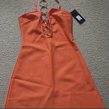 Fashion Nova Orange Halter Ring Accent Bodycon Mini Dress Size M 24GWT13006
