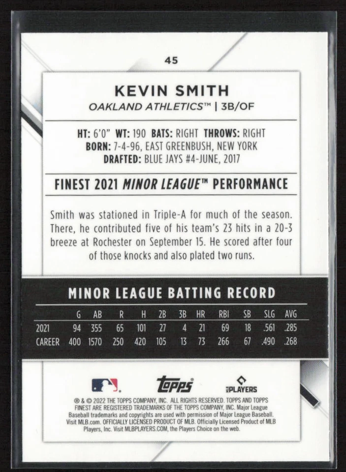 2022 Finest Kevin Smith #45 Rookie Oakland Athletics - Image 2 of 2