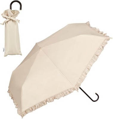 Wpc UV Protection Folding Parasol for Sun&Rain Handle Classic Frill Beige 50cm