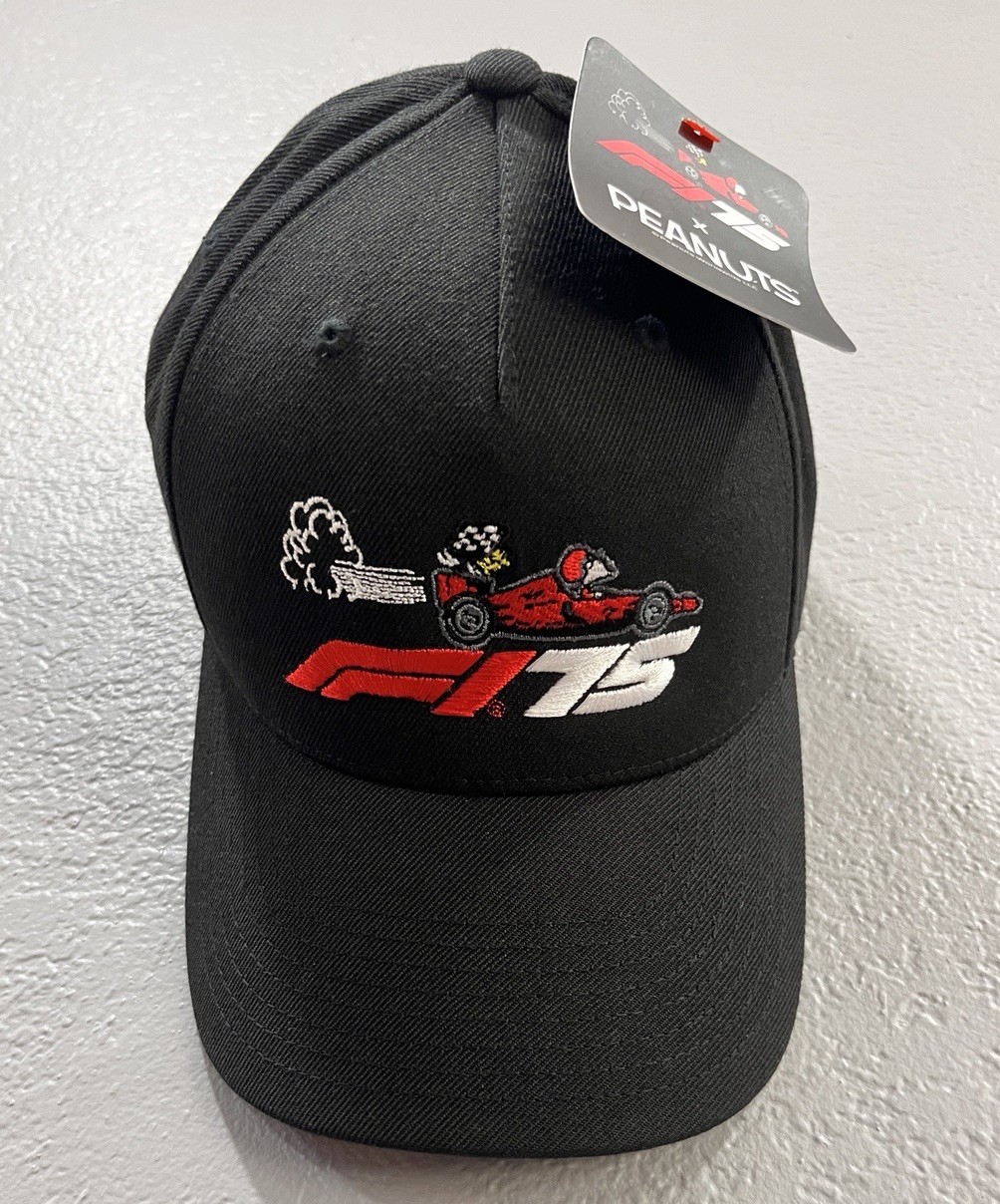 Formula 1 X Peanuts F1 75 Year Special Flat Brim Cap Black Snoopy Hat SOLD OUT