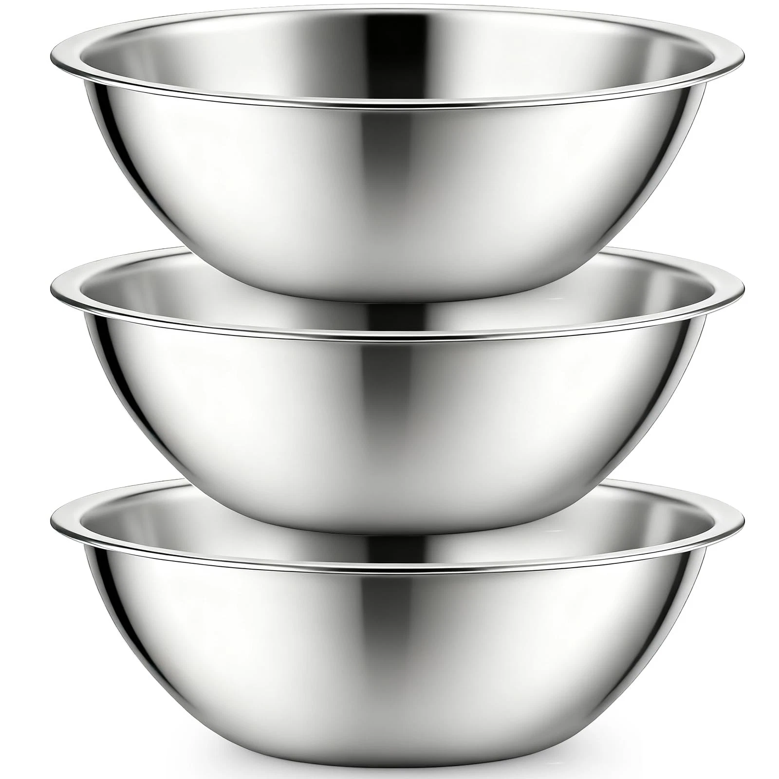 3 Pack Stainless Steel Mixing Bowls, 6 Quart Flat Base Stainless Steel Servin...