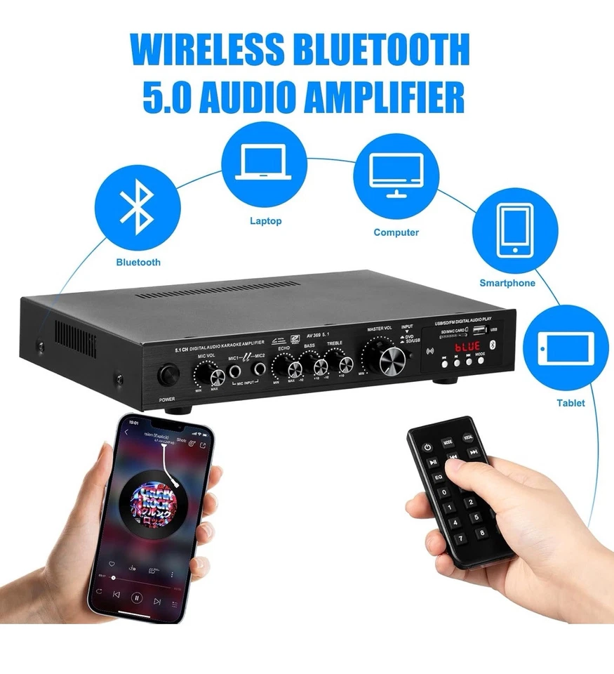 AMPLIFICATORE 5.1 HOME THEATRE CINEMA CON BLUETOOTH CON USCITA SUB ATTIVA 400W - Immagine 2 di 4