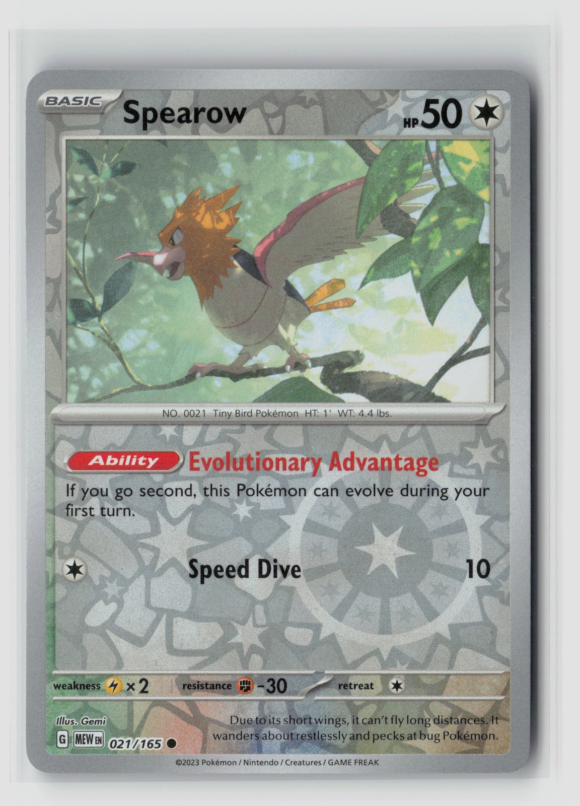 Spearow #021/165 SV Scarlet & Violet 151 Common Reverse Holo Pokemon TCG NM