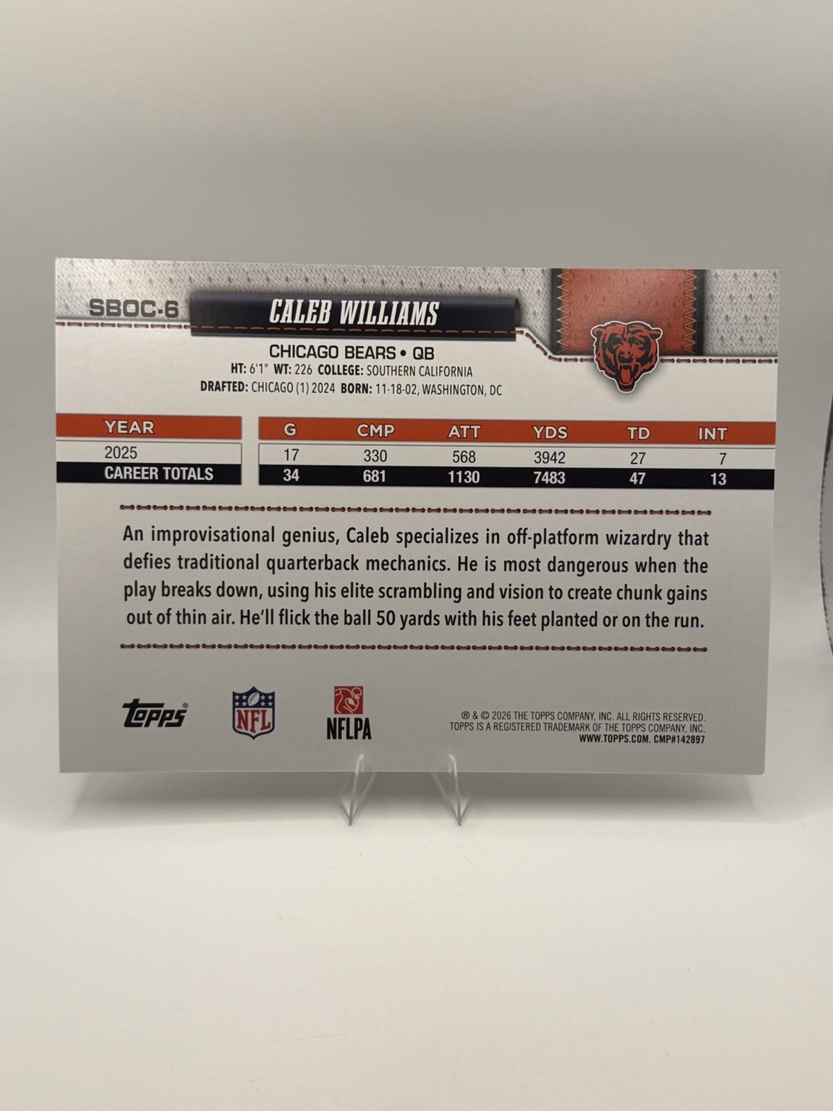 2026 Topps Flagship Caleb Williams Jumbo Oversized Card #SBOC-6 Chicago ...