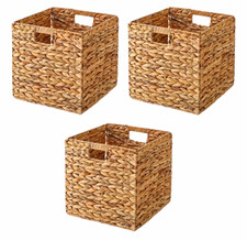 Set of 3 Square Water Hyacinth Woven Lidded S...