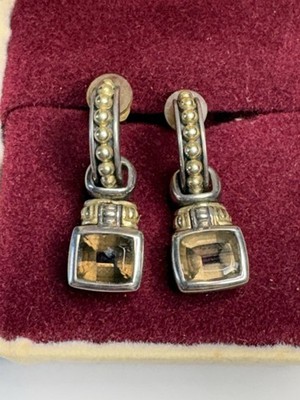 Lagos Caviar Smoky Quartz Earrings 925 Sterling Silver 750 18k Gold