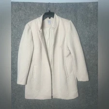 Chico's Woman Size 2 (12) Textured Open Front pockets long cream Blazer New