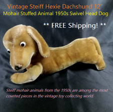 Vintage Steiff Hexie Dachshund 12" Mohair Stuffed Animal 1950s Swivel Head Dog