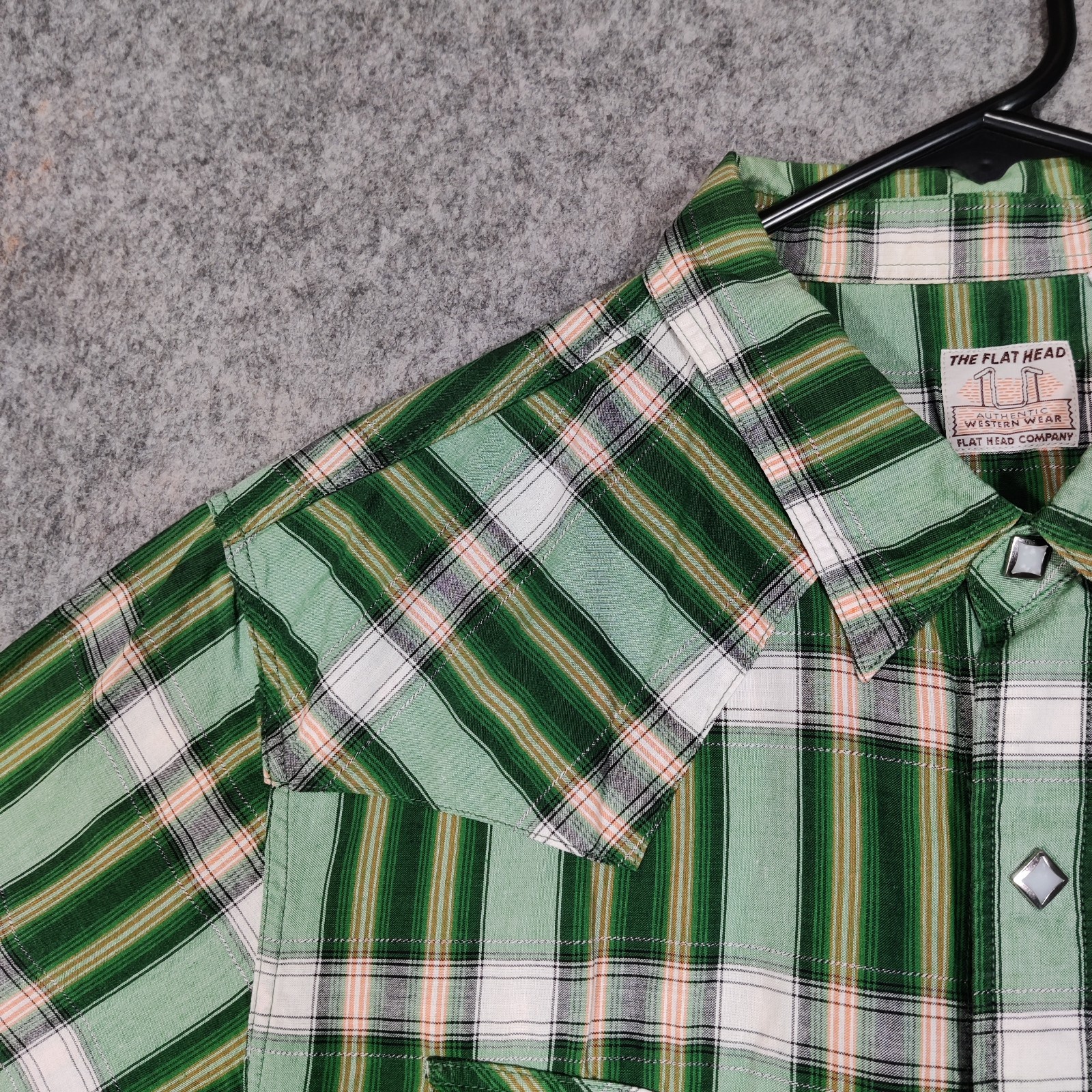 The Flat Head Shirt Size Small Green Snap Plaid Western Heritage Japan Made image 4