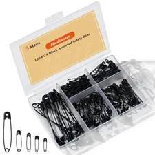 120 PCS 5 Different Sizes Black Safety Pins Assorted,Small and Large Safety Pins