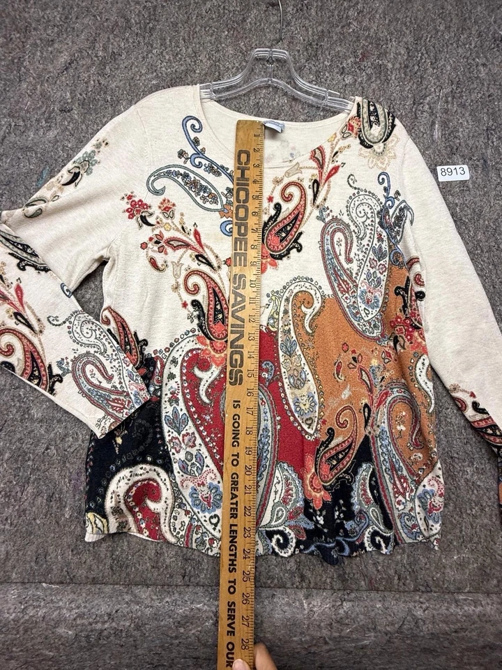 Suéter Chico's Paisley Pulôver Bege Tamanho XL - Imagem 3 de 4