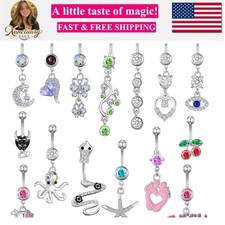 15PCS 14G Stainless Steel Belly Button Rings for Women with AAA Cubic Zirconia