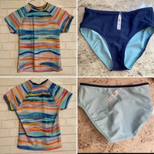 Athleta Girl 2pc Reversible Swim Bikini Bottom sz12  Rash Guard sz14 EUC